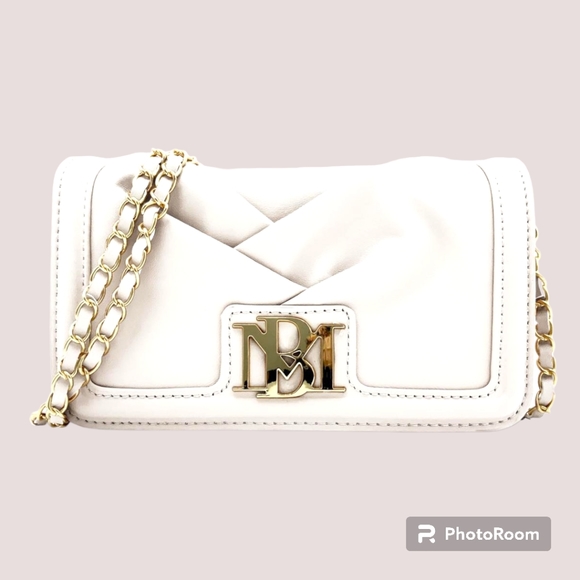 BADGLEY MISCHKA Small Square Crossbody, Folded Style, Big Logo, White, NWT - Picture 4 of 14